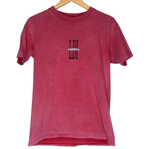 Y2K Single Stitch Long Beach Island LBI Graphic Tee Size Medium Pink Red Surf - Picture 1 of 6